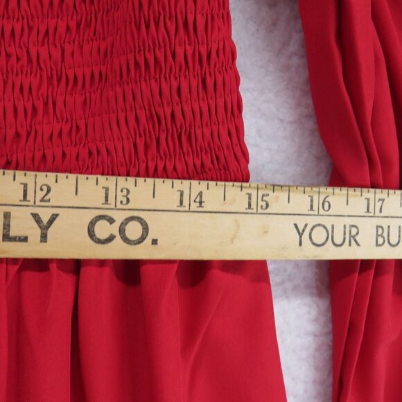 Shein Curve Dress Size 0 XL Red Smocked Long Sleeve Tiered Ruffles Square Neck - Picture 7 of 8